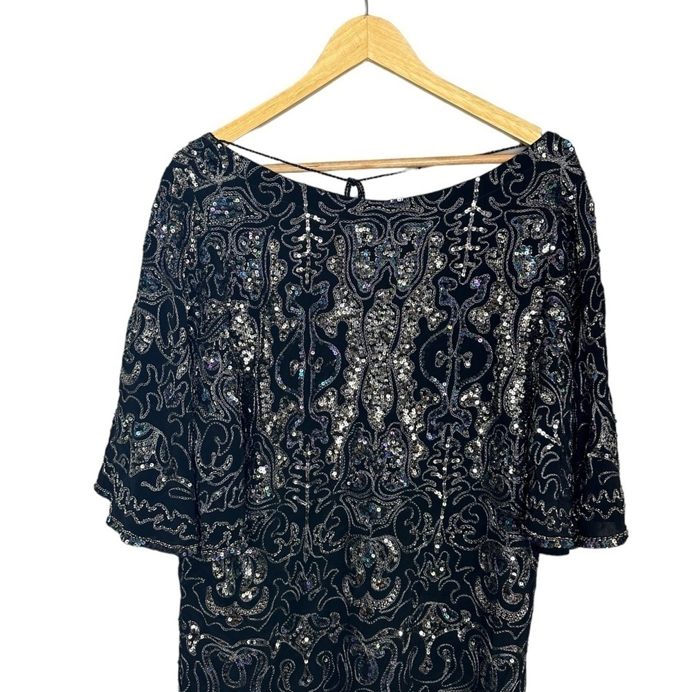 Free People Sequin Embroidery Mini Dress Flutter Sleeves oversized XS - Picture 3 of 9